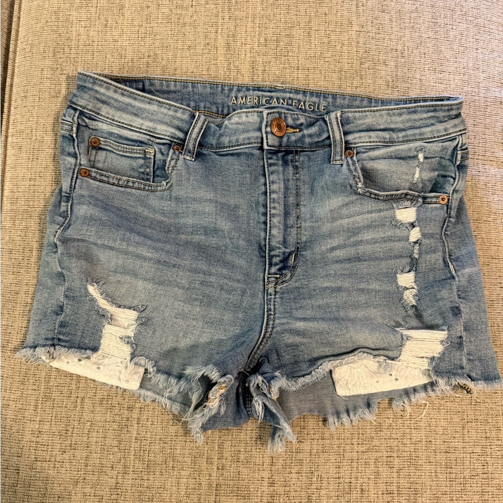 AE Next Level High-Waisted Ripped Denim Short Short size 14 - Picture 3 of 7